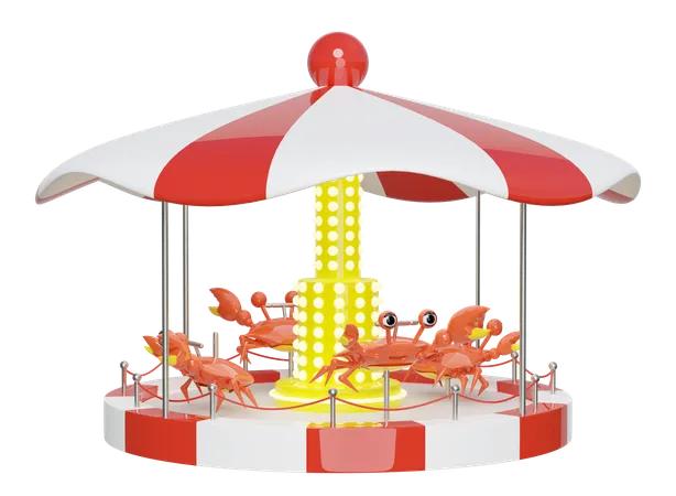 Carousel Or Merry Go Round For Children With Crab Isolated 3 D Render Illustration 3D Icon
