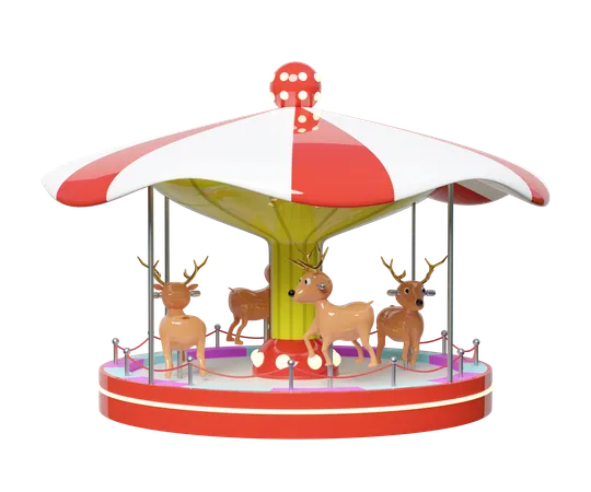 Carousel Or Merry Go Round With Deer Isolated 3 D Render Illustration 3D Icon
