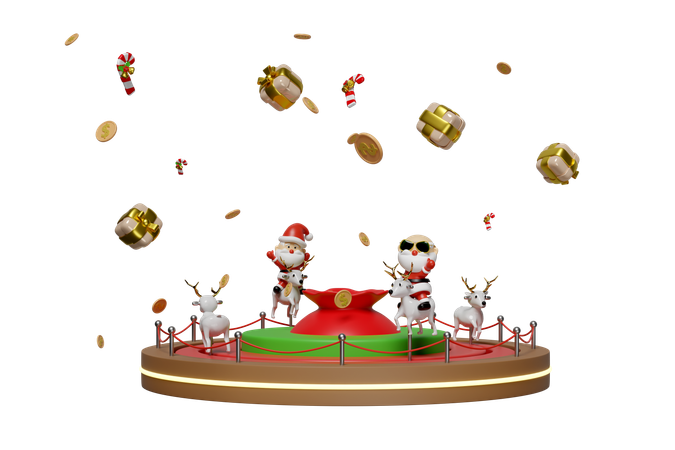 Carousel Or Merry Go Round With Santa Claus  3D Illustration