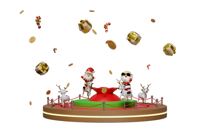 Carousel Or Merry Go Round With Santa Claus  3D Illustration