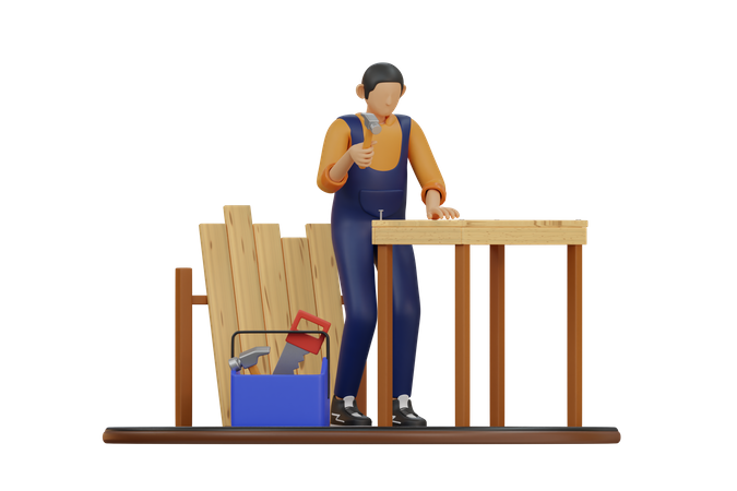 Carpenter at work  3D Illustration