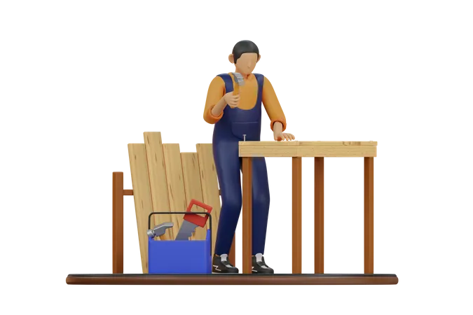 Carpenter at work  3D Illustration