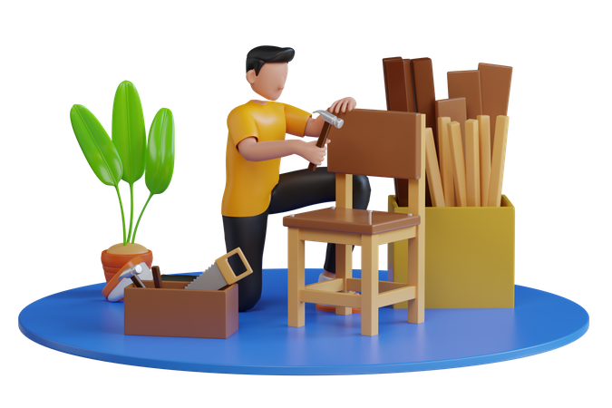 Carpenter using woodworking tools for craft work in carpentry workshop  3D Icon