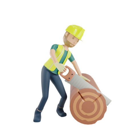 Carpenter with hand saw and wood plane  3D Icon