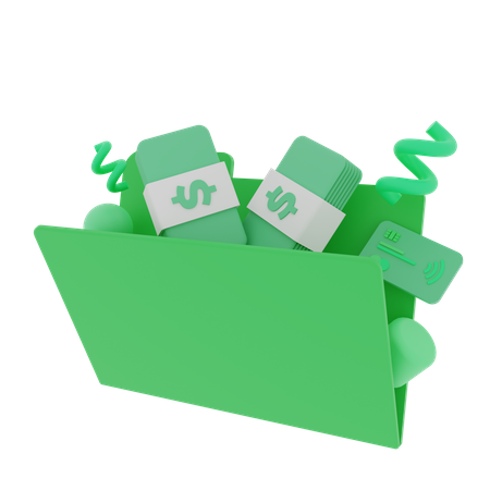 Carpeta de finanzas llena de dinero y una tarjeta de crédito  3D Icon