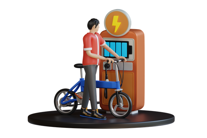 Carrega a bicicleta elétrica no elétron  3D Illustration