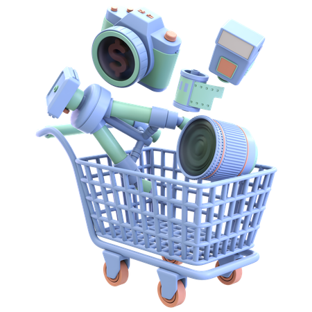 Carrinho com ferramentas de fotografia  3D Icon