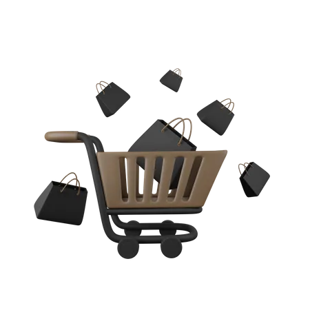 Carrinho com sacola de compras  3D Icon