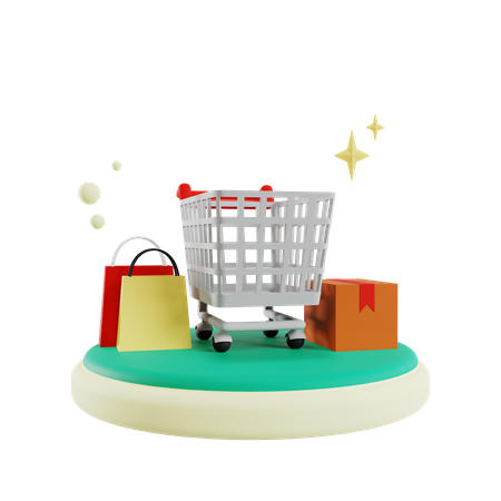 Carrinho de compras com bolsa  3D Illustration