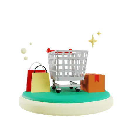 Carrinho de compras com bolsa  3D Illustration