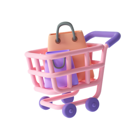 Carrinho de compras e sacolas  3D Illustration