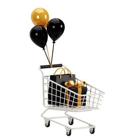 Carrito de compras con globo  3D Icon