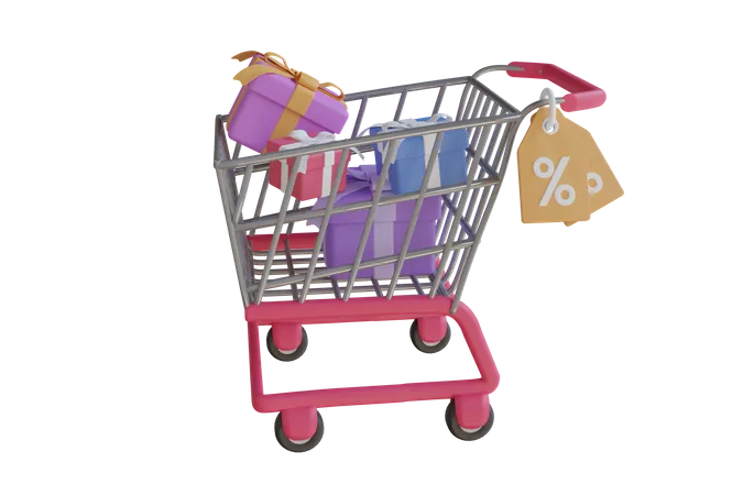 Carrito de compras con regalo  3D Icon