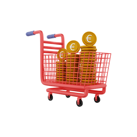 Carrito de compras en euros  3D Illustration