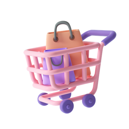 Carrito de compras y bolsas  3D Illustration