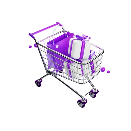 Carro de compras con caja de regalo  3D Icon