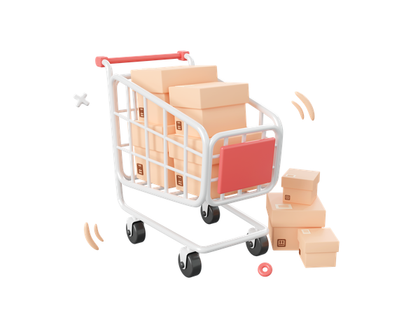 Carro de compras con caja de paquetería  3D Icon