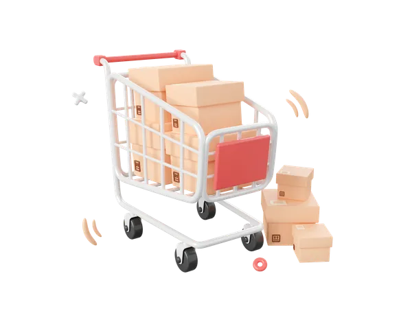 Carro de compras con caja de paquetería  3D Icon