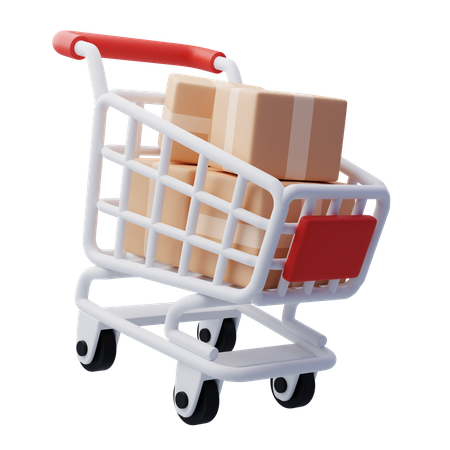 Carrito de compras con cajas para paquetes  3D Icon