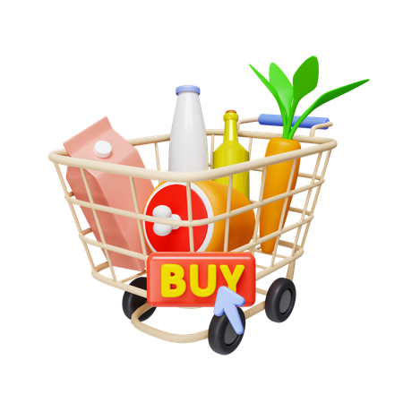 Carrito de compras con comestibles  3D Icon