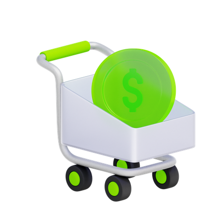 Carrito de compras con monedas  3D Icon