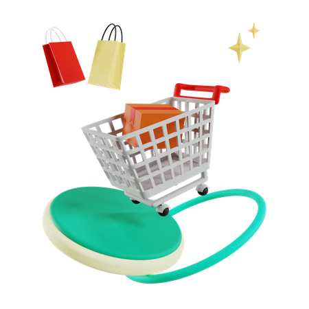 Carrito de compras con paquete  3D Illustration