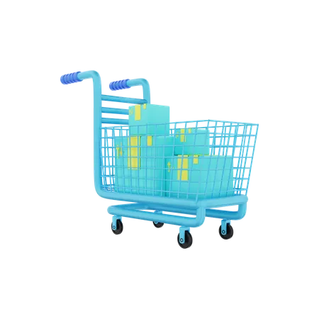 Carrito de compras con paquetes  3D Illustration