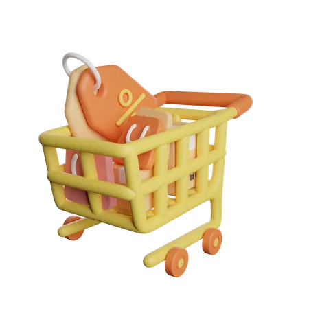 Carrito de compras con descuento  3D Illustration