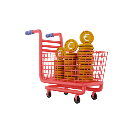 Carrito de compras en euros  3D Icon