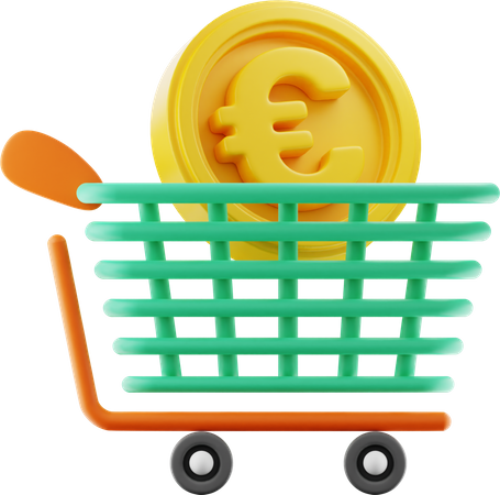 Carrito de compras en euros  3D Icon