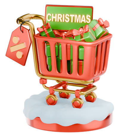 Carrito de compras navideño con regalos  3D Icon