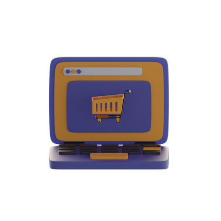 Carrito de compras y computadora portátil  3D Icon