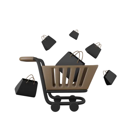 Carro con bolsa de compras  3D Icon