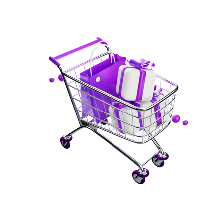 Carro de compras con caja de regalo  3D Icon