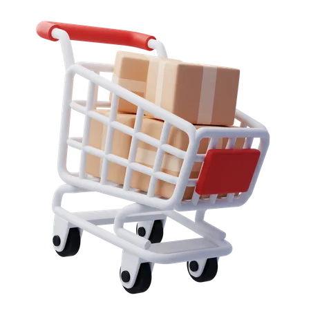Carrito de compras con cajas para paquetes  3D Icon