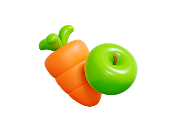 Carrot and apple  3D Icon