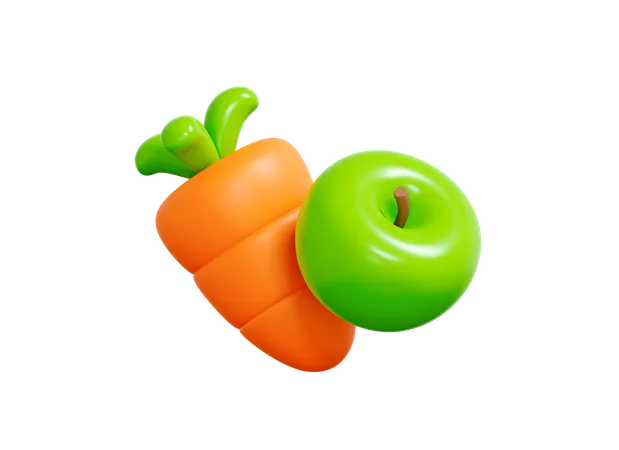 Carrot and apple  3D Icon