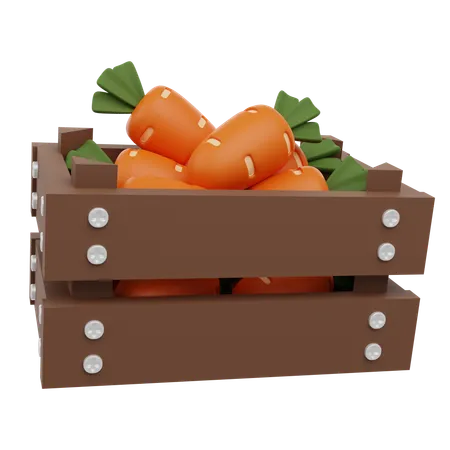 Carrots In A Wooden Container 3 D Render Icon 3D Icon