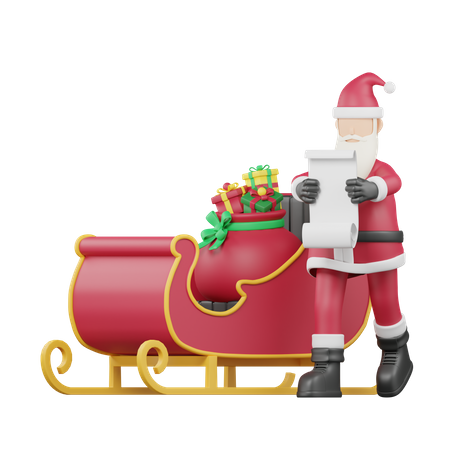 Papai Noel e carruagem de presentes  3D Illustration