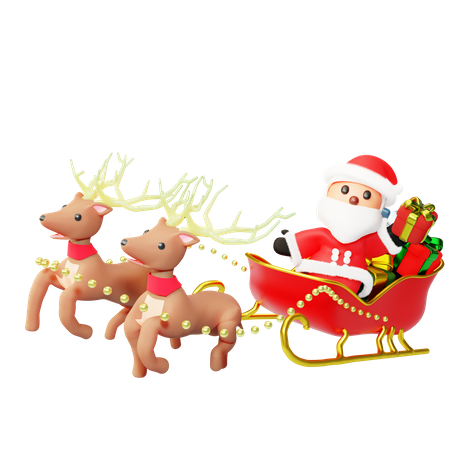 Papai Noel montando carruagem de presente  3D Illustration