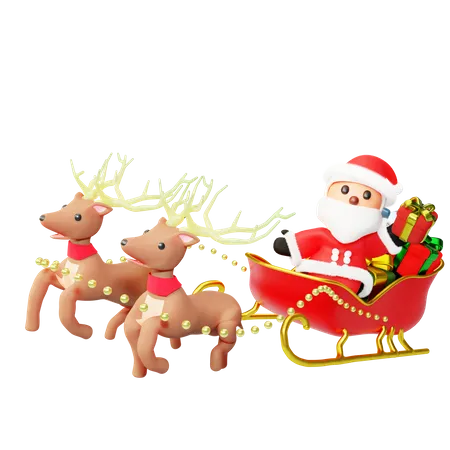 Papai Noel montando carruagem de presente  3D Illustration