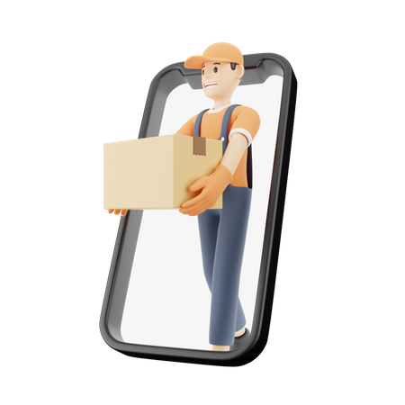 Carrying packages out of smartphone 3D Illustration