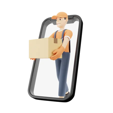 Carrying packages out of smartphone  3D Illustration
