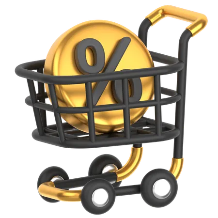 3 D Icon Of A Trolley Cart With A Discount Sign Inside 3D Icon
