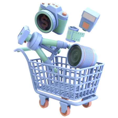 Cart With Photograpy Tools  3D Icon