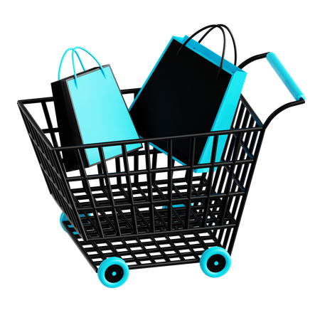 Cart With Shopping Bags  3D Icon