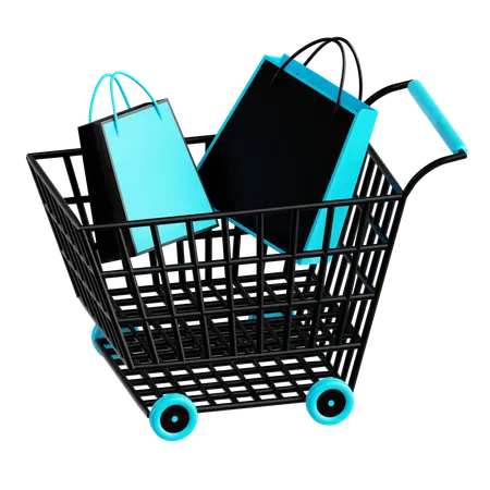 Cart With Shopping Bags  3D Icon