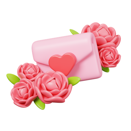 Carta con rosa  3D Icon