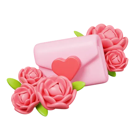 Carta con rosa  3D Icon