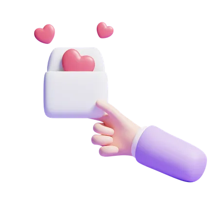 Mão segurando uma carta de amor  3D Icon